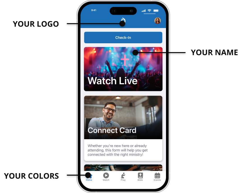 9 Embers builds  your Rock Mobile app with your logo, name, and colors.