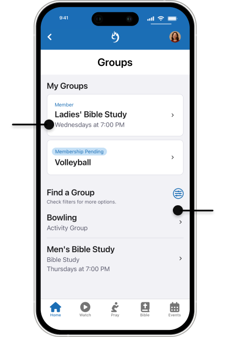 Create sustainable communities with My Groups and Group Finder in your Rock Mobile app.