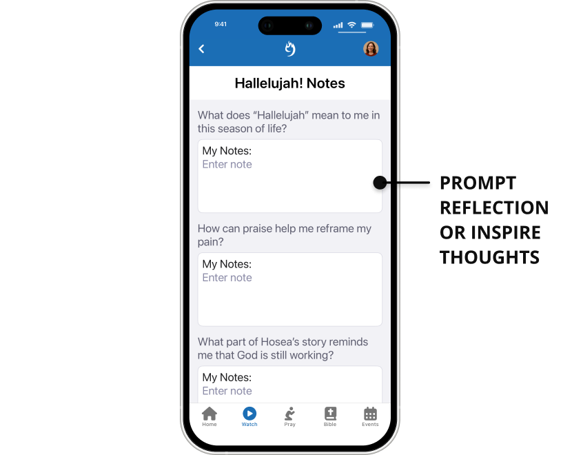 Use message notes in Compass Rock Mobile app built by 9 Embers to prompt reflection or inspire thoughts.