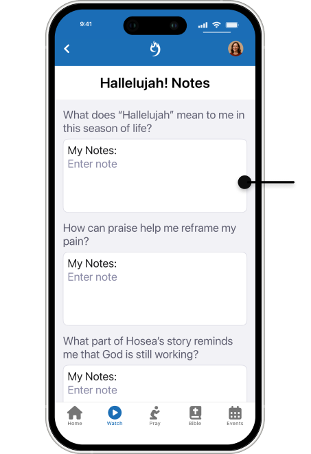 Use message notes in Compass Rock Mobile app built by 9 Embers to prompt reflection or inspire thoughts.