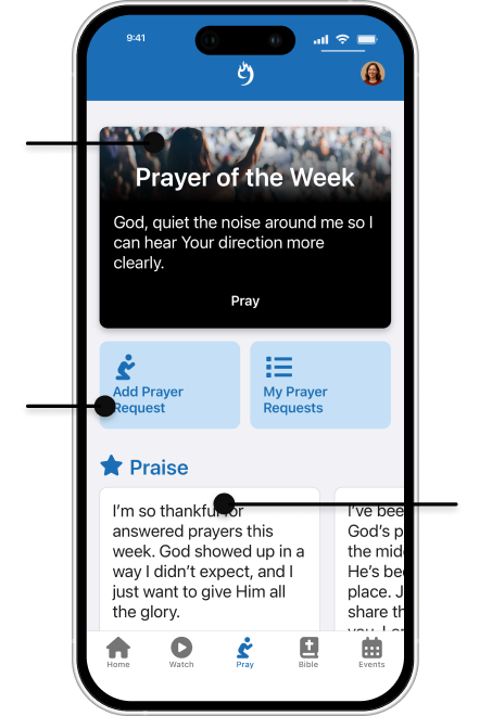 Build and grow prayer habits through Rock Mobile prayer features built by 9 Embers.