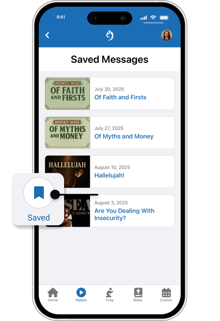 Compass Rock Mobile app built by 9 Embers includes Saved Messages library.